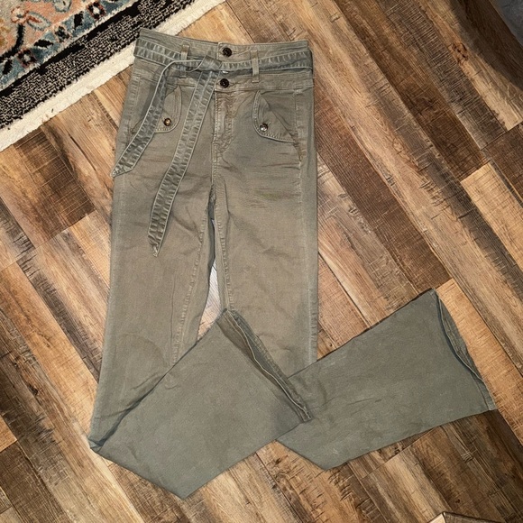 Veronica Beard Giselle Flare Extra High Rise Green Stretch Belted Pants Size 24 - Picture 5 of 12